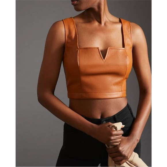 Anthropologie Tops - NEW Anthropologie | Maeve Faux Leather Cropped Notch Tank Size 6 Boho